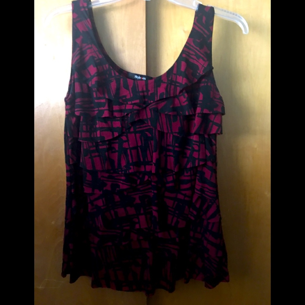 Burgundy & Black Print Ruffled Blouse Women’s S